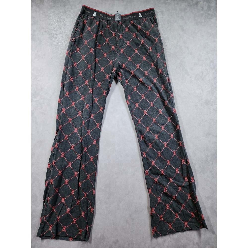 Psycho Bunny Pajama Pants Mens XL Charcoal Red Diamond Logo Lounge Sleepwear